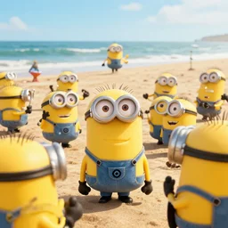 a frame from the hollywood blockbuster film the minions invade normandy action scene omaha beach