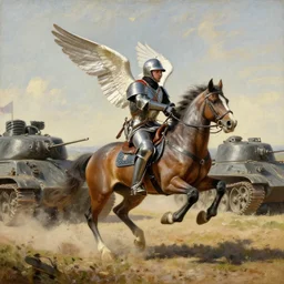 polish winged hussars lancers charging against german tanks painting