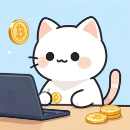 A cat programming the next crypto coin cartoon