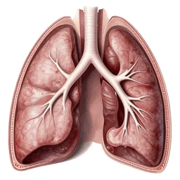 close up dissected view of a lung, anatomy, in the style of frank netter, detailed, medical illustration, realistic