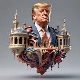 realistic 3 d render,!!!!! donald trump!!!!!!!!! baron harkonnen!!!! hybrid hovering dripping goo inside! house harkonnen!,! monster anatomy!, in the style of dom qwek and john howe, anatomical, detailed, cinematic atmosphere