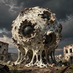 baroque decaying mandelbulb melting over abandoned buildings