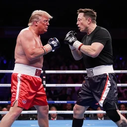 trump and elon musk in a boxing ring