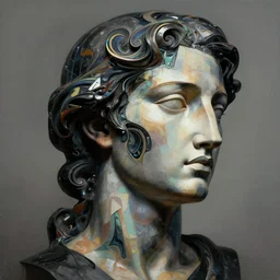 epic concept art. 3 d abstract female face silhouette mixing with black and color liquid fluid. abstract sculpture. art deco swirls. masterpiece, michelangelo. concept art, art noveau matte painting, hyperrealism. greg rutkowski, wlop, victo ngai, kandinski