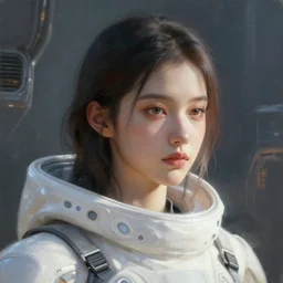 a portrait painting of a young female face by artgerm wearing a relaxed futuristic white space outfit by james jean, art by greg rutkowski, wenjun lin, unreal engine 5 highly rendered, global illumination, radiant light, detailed and intricate environment