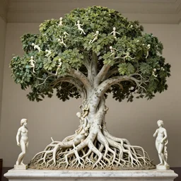 a stunning hyperdetailed tree made of human bobies with intricate roots made of marble and sculpted by canova