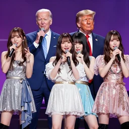 joe biden and donald trump as singers in a japanese girl pop band
