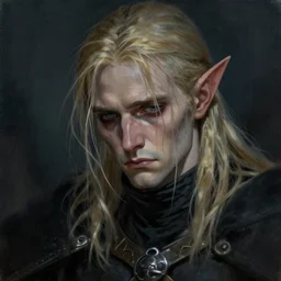 geralt of rivia struck by grief, close up, portrait, sinister atmospheric lighting. highly detailed painting by greg rutkowski, anime style