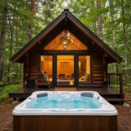 hot tub rave outside a woodland cabin