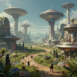 An fantastic landscape from a video game theme of the wizards of science fiction 1950s future, hyper realistic 8k