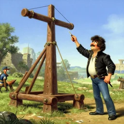 bob ross building a medieval seige engine
