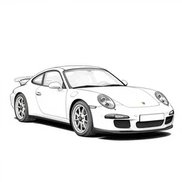 porche 9 1 1, 3 d render, line art, black and white vector outline white background, wide shot