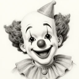happy clown, close up, charcoal drawing