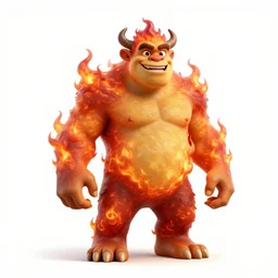 cheerful fire giant, detailed 3d character render, full body, standing, isolated on a pure white background, centered, whole figure in frame, sharp focus, studio lighting
