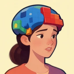 surreal portrait of one with a tetris game in her head by disney concept artists, blunt borders, rule of thirds, vibrant colors, emotional
