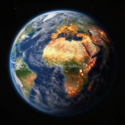 epic portrait Planet earth burning from space, stars, dark, accurate, digital painting, artstation, concept art, soft light, hdri, smooth, sharp focus, illustration, fantasy, intricate, elegant, highly detailed, D&D, matte painting, in the style of Greg Rutkowski and Alphonse Mucha and artemisia, 8k, highly detailed, jurgens, rutkowski, bouguereau, pastoral, rustic, georgic