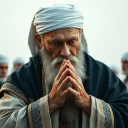 photorealistic 8 k image of putin as a muslim sheik praying for god