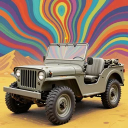 A Willys MB jeep, psychedelic artwork by Alex Grey
