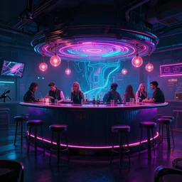 photo environment cyberpunk bar : 4, 4 k rtx hdr volume light concept studio matte painting environment digital illustration style cyberpunk 2 0 7 7 artstation, by artur tarnowski, by mihai muscan, by marcin tomalak, marta leydy, marcin stepien, charlotte hughes, zuzanna dabrowa, neon bioluminiscence