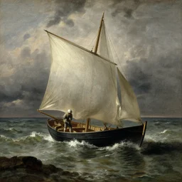 haraga sea storm, by rembrandt and gutav dore, painting, in small boat
