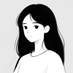 beautiful minimalistic oneline drawing of girl. black and white sketch art. black hair, white face, contrast photo