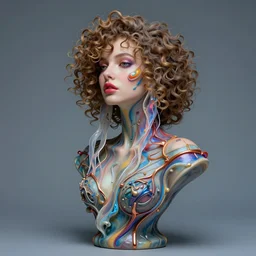 Vass Roland cover art future bass girl un wrapped statue bust curls of hair petite lush side view body photography model full body!!! curly!!!!! jellyfish lips art contrast vibrant futuristic fabric skin jellyfish material metal veins!!!!! style of Jonathan Zawada, Thisset colours simple!!!!!! background objective