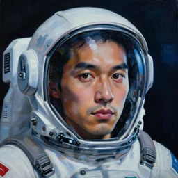 portrait painting of a space mechanic, retrowave noir, in the style of frank cho, casey baugh and james jean, hyper realistic face, photorealistic face