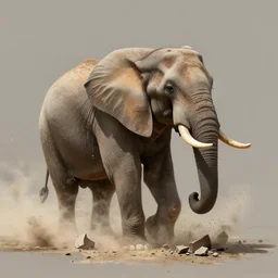 an elephant crumbles and turns into dust that disperses in the air, digital painting