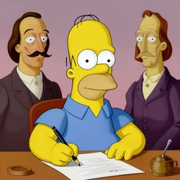 surrealist portrait of homer simpson drawing himself!! by salvador dali and rene magritte and max ernst, 4 k