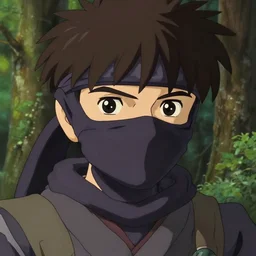 a film still portrait of a ninja, finely detailed features, closeup at the face, sharp focus, perfect art, at lush forest background, warm cinematic lighting, intricate, anime, artstation, trending on pixiv fanbox, painted by greg rutkowski, studio ghibli, akihiko yoshida, hayao miyazaki, hiromu arakawa,