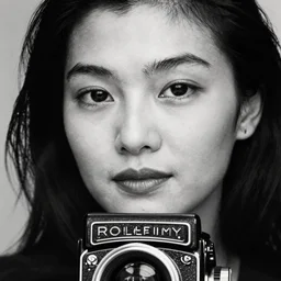 photo of Anita Mui by Diane Arbus, extreme closeup, black and white, high contrast, Rolleiflex, 55mm f/4 lens