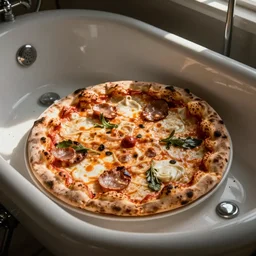 pizza in the bathtub, photo