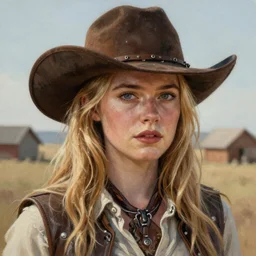 ultra realistic portrait painting of elle fanning as a western outlaw, art by michael sowa, 4 k, ultra realistic, highly detailed, epic lighting