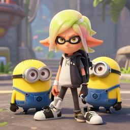 walter white in splatoon as an inkling, standing next to an inkling, wide shot, in game screenshot, unreal engine, high definition