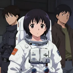 portrait of a young anime astronaut girl,  hisashi eguchi, akihito yoshida, yuya nagai,  GITS, pixiv, film noir, bladerunner, alphonse mucha, loish, murata range, cinematic, studio lighting, manga, vibrantly colored, dreamy, gradation, space nebula background