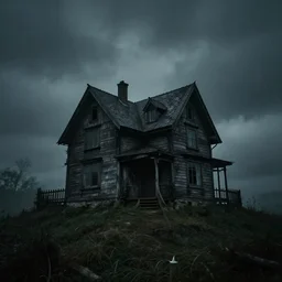 creepy house on a hill dark style mystical