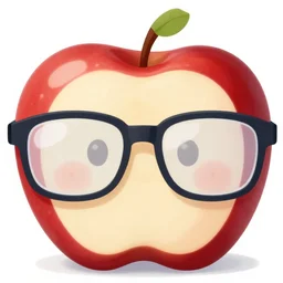 an apple wearing glasses, glasses frames, digital art