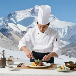 the best chef in the world making a meal on top of mount everest, canon 5 0 mm, cinematic lighting, photography, retro, film, kodachrome