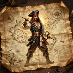 ancient pirate treasure map printed on parchment