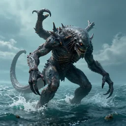 a single highly detailed 4 k matte painting. cthulu climbing out of the ocean