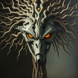 perfectly centered, front view of a biomechanical tree of life robot, flowing hair, intense stare, symmetrical, concept art, intricate detail, volumetric shadows and lighting, realistic oil painting by tim hildebrandt and greg rutkowski,