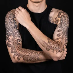 a photograph of a man with fractals for arms