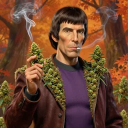 an epic fantasy comic book style portrait painting of spock smoking ganja, weed, marihuana, stoned, studio ghibli, unreal 5, daz, hyperrealistic, octane render, cosplay, rpg portrait, dynamic lighting, intricate detail, harvest fall vibrancy, cinematic