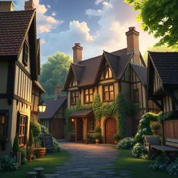 a wholesome animation key shot of a lovely ancient english village by studio ghibli, animation, sharp, rendered in unreal engine 5, focused, anime key art by greg hildebrant, bloom, dramatic lighting