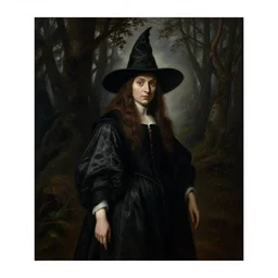 a painting of the a witch in the haunted forest, a flemish baroque by roberto ferri, tom bagshaw, austin osman spare, william waterhouse, vermeer. cgsociety, classical realism, flemish baroque, chiaroscuro, an ultrafine detailed painting.