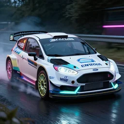 Ford fiesta WRC car, Ford fiesta World rally car, Neon cyberpunk, 4k, car photography
