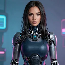 Megan Fox portrait, Cyberpunk 2077, ultra photorealistic, cybernetic body parts