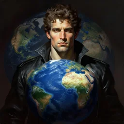 frank frazetta portrait of the flat earth, dramatic lighting, hyper realism,