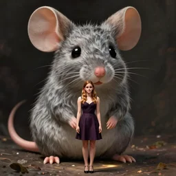 emma watson standing in front of a giant mouse, portrait photography