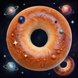 a beautiful detailed digital artwork of everything in the universe on a bagel